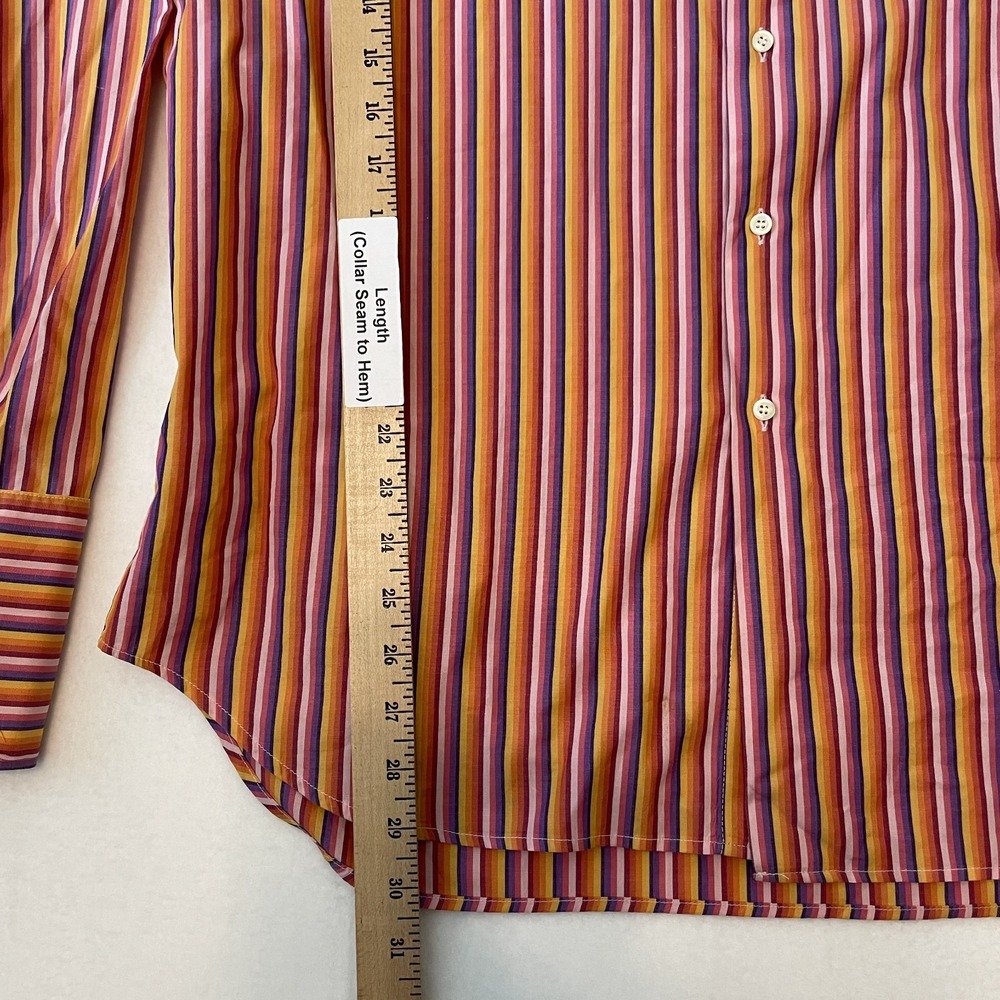 Arthur & Fox Mens Long Sleeve Orange Striped Buttoned Shirt, Size 44 / US XL - Picture 7 of 10